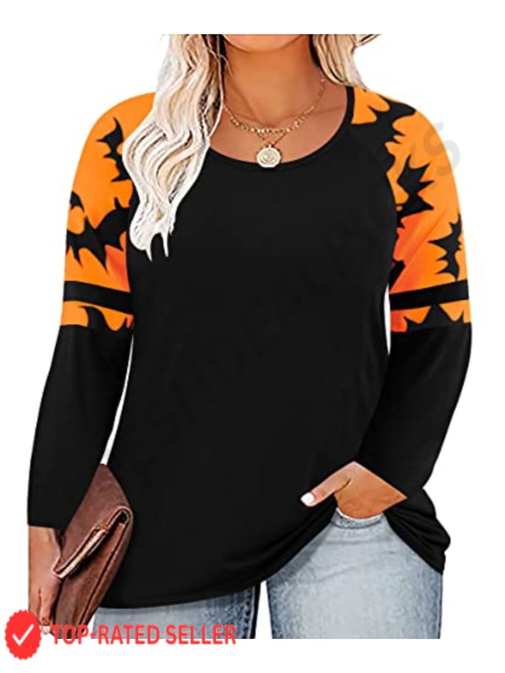 Plus Size Long Sleeve Tunic Top Loose Fit Casual Pullover Crewneck